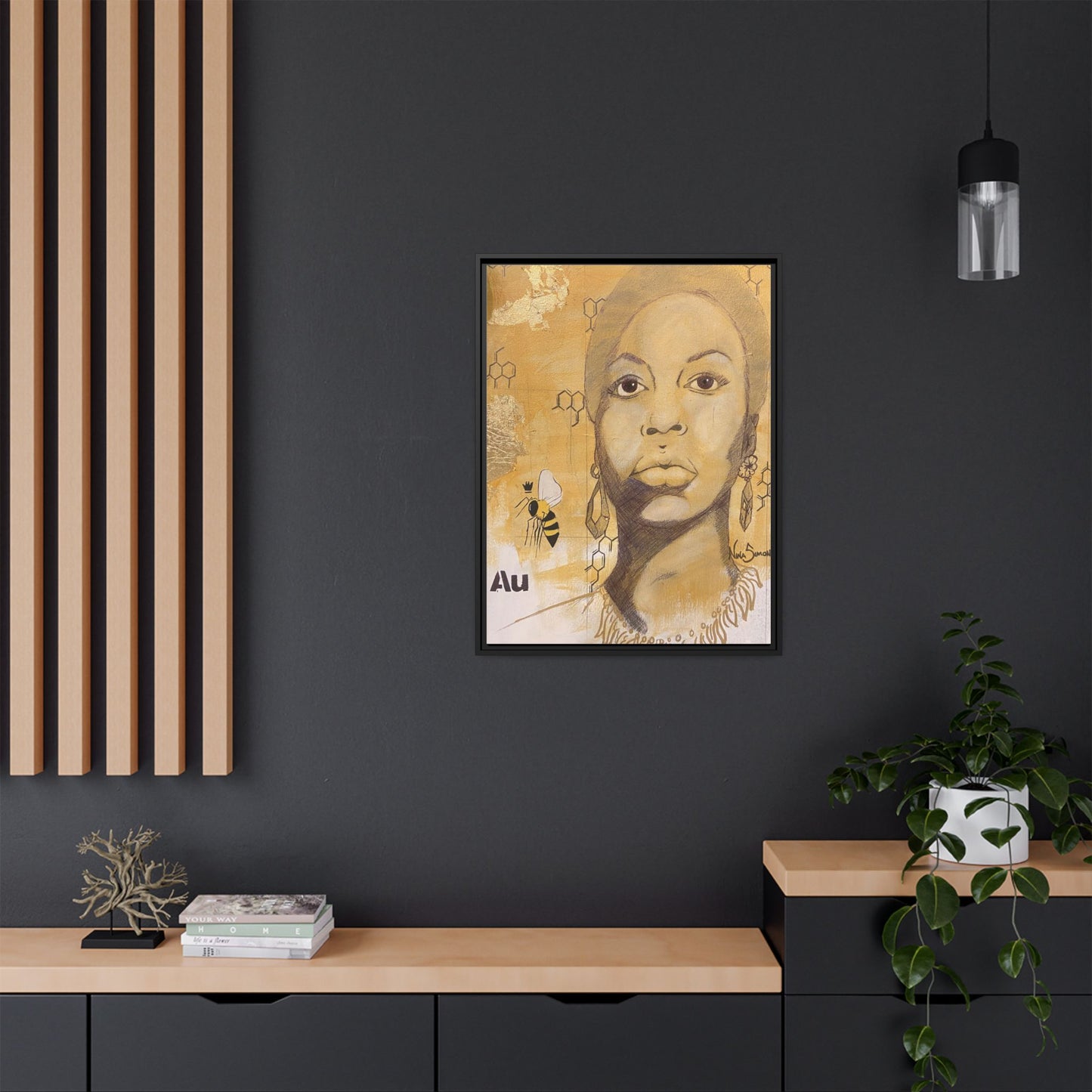 Nina Simone Gold "Au" Series  Framed Canvas Art Portrait