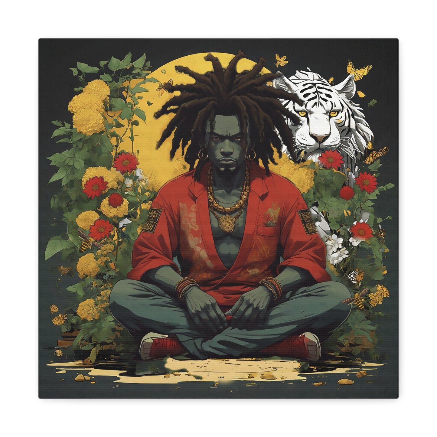 AfroBotRai White Tiger Meditation "Meditation" Canvas Gallery Wraps