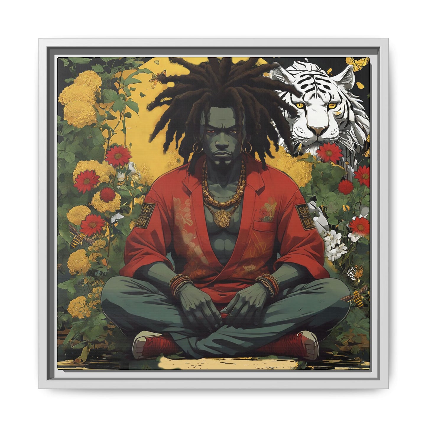 AfroBotRai White Tiger Meditation "Meditation" Canvas Gallery Wraps