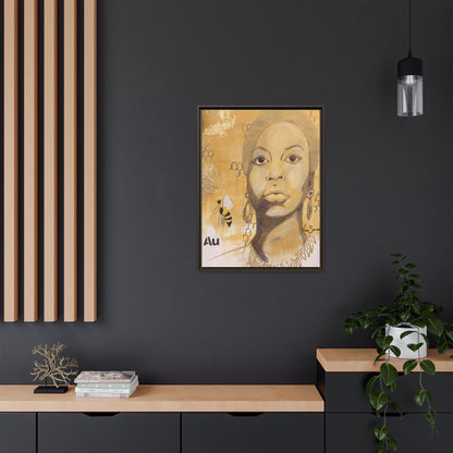 Nina Simone Gold "Au" Series  Framed Canvas Art Portrait